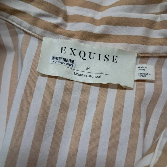 Anthropologie Exquise Danna Jumpsuit Women's Medium Camel Beige Wide Leg Striped